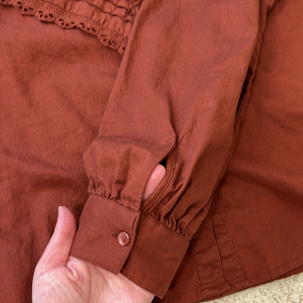 a.n.a Ruffle Long Sleeve Shirt Size Small - Picture 7 of 13